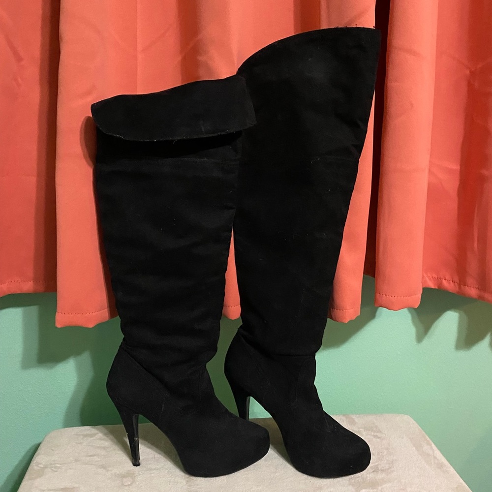 Black suede knee high boots